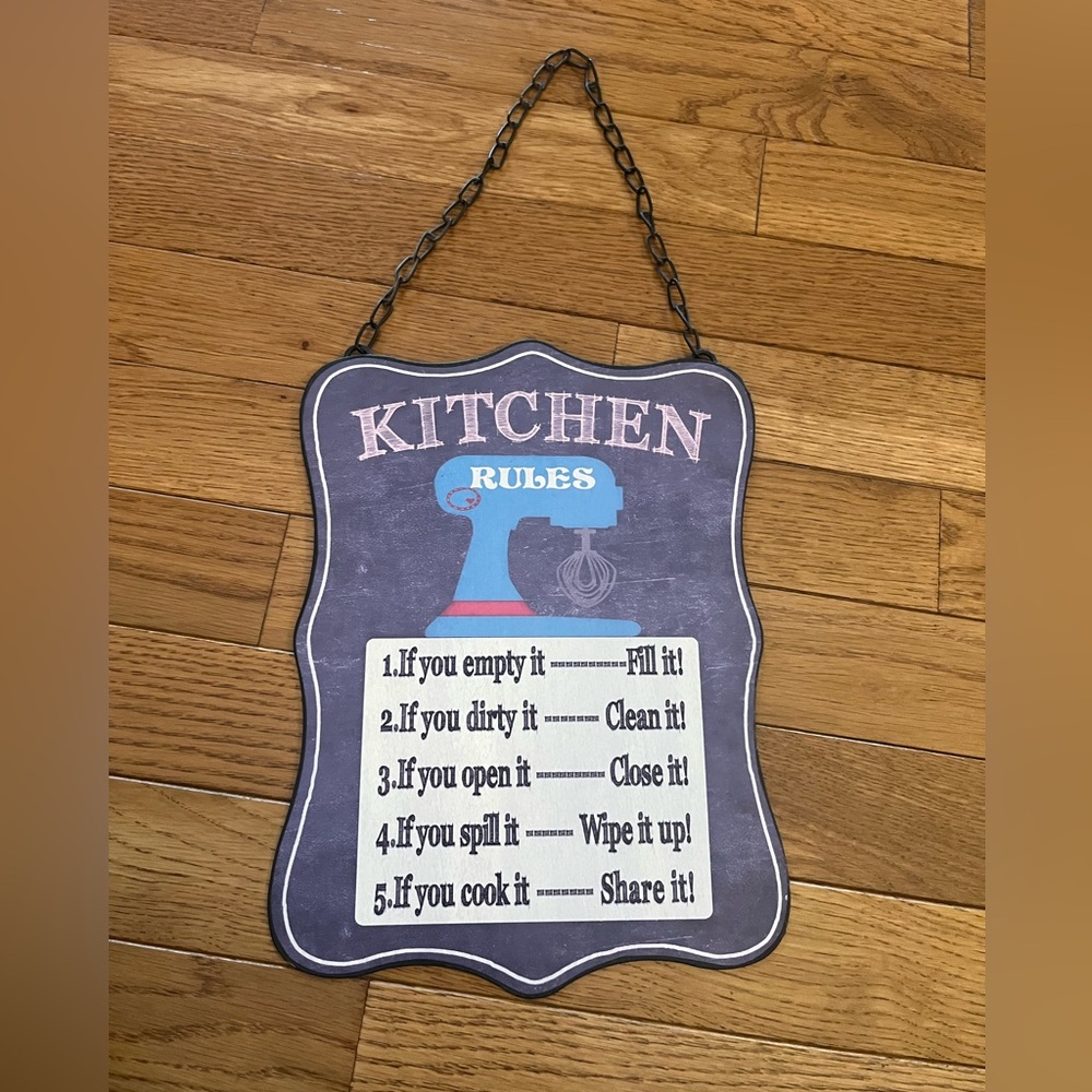 Charming Kitchen Rules Sign with Chain